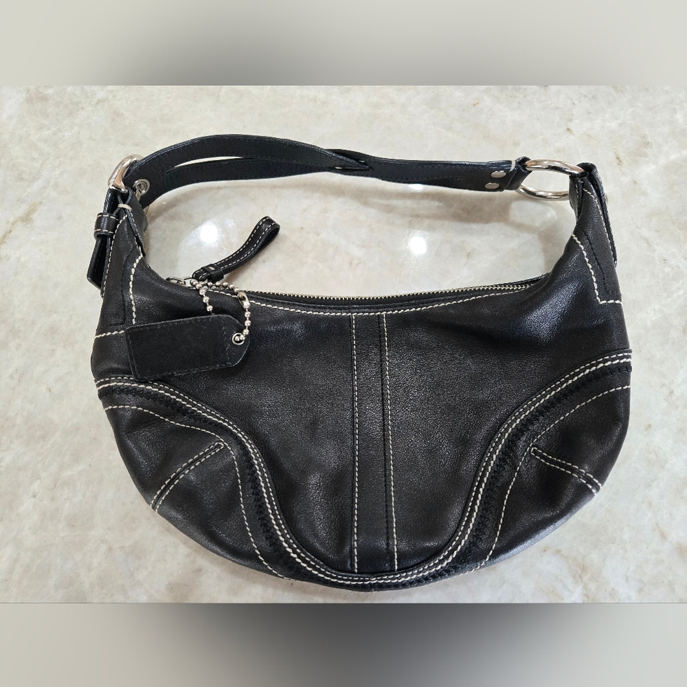 Coach Black Hobo Bag with Stitch Detail